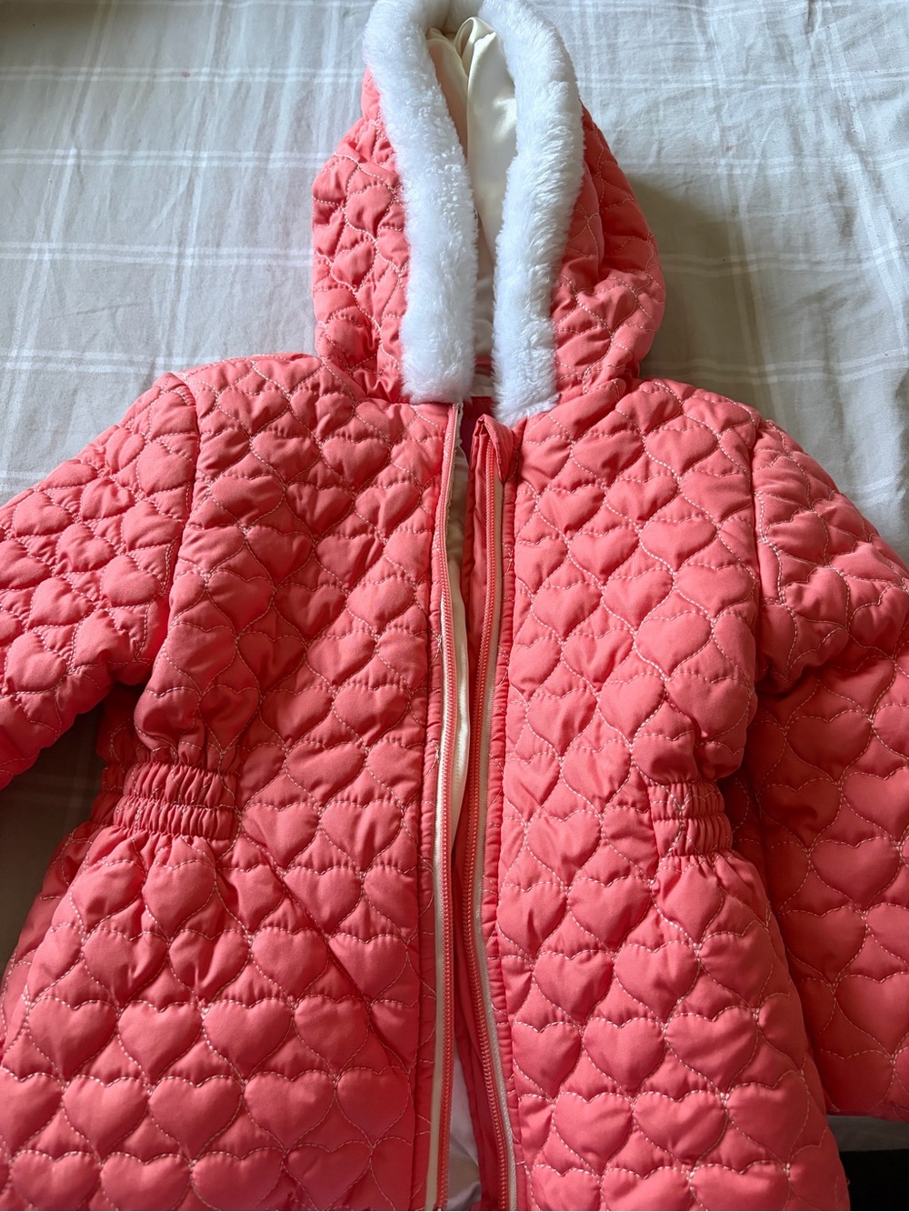 Girls' Coral Quilted Puffer Jacket with Faux Fur Trim